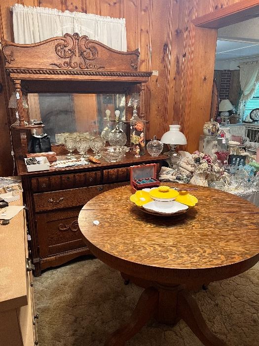 Antique oak table and antique hutch