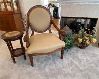 Nicely Upholstered Side Chair and Round Side Table with Decorative Top