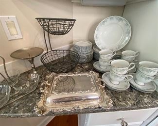 Noritake China Set, Fruits and Vegetables Holder, Silver Plate