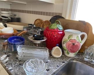 Strawberry Cookie Jar, Hand Painted Pitcher from Italy, Bakeware and Serving Dishes