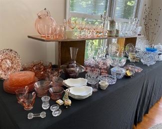 Pink Depression Glass Plates sets and other Pieces, Cut and Pressed Glass