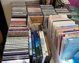 An assortment of CDs, Greeting Cards