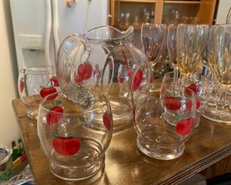 Adorable Juice Pitcher and Glasses with Apple Motif
