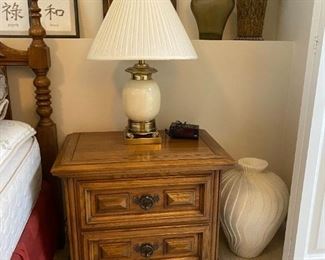 One of Two matching Side Tables with two drawers, Nice Table lamp, Vases