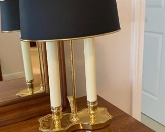Elegant Brass Table Lamp with Navy Shade