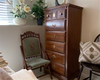Lingerie Dresser with Brass Hardware, Antique Accent Chair with Needle Pointed Seat and Back