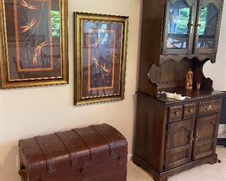 Vintage Hutch/China Cabinet, Decorative Storage Trunk, Wall Decor