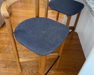 Two Solid Wood Bar Stools with fabric Seats