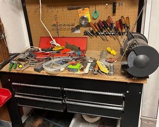 work bench with grinder