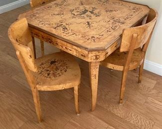 Notturno Intarsio Sorrento Italian Game Table w 3 chairs