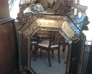 Incredible Venetian Beveled Glass Mirror - all glass 55"X36" Very heavy. Has wire for hanging.