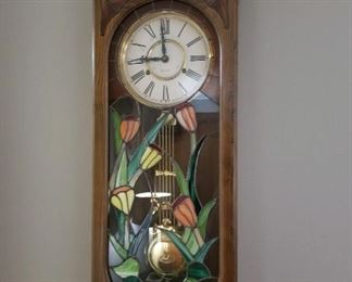Stained glass vintage tulip wall clock