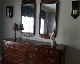 Mahogany double dresser/ double Chippendale mirrors