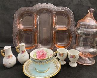 Ansley Bone China , Japanese Porcelain, Orange Uranium Glass