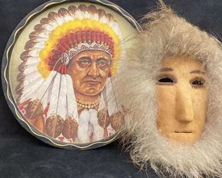 Inuit Caribou Skin Fur Mask  Vintage Tray