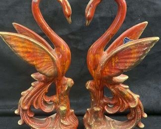 Pair Mid Century Calif. Originals Original Ceramic Swans