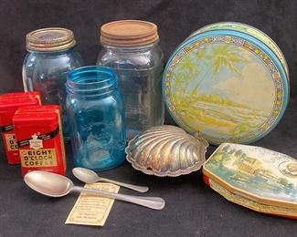 Vintage Tins, Pewter, Silverplate Ball Jar