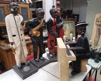 Jazz Group Wood Carvings.  Figurines are approx 3ft tall.