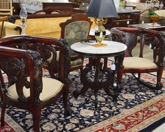 Figural Chair & Rocker, Oval Marble Top Table