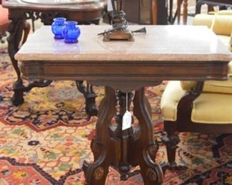 Pr Marble Top Victorian Table