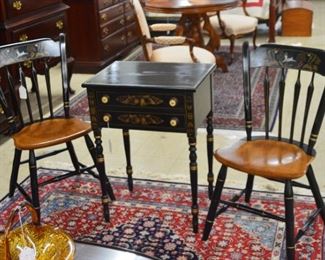 Pr Hitchcock Chairs, 2 Drawer Stand