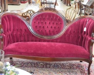 Red Victorian Sofa w/Carved Roses
