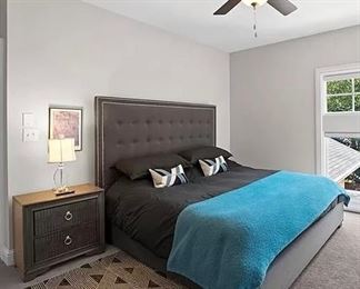 King bed, linens, night stand