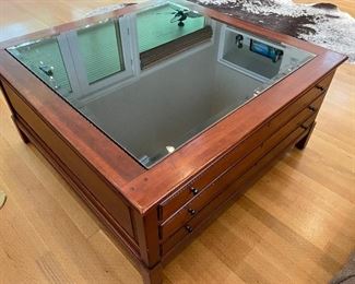 Bob Timerlake glass top display coffee table