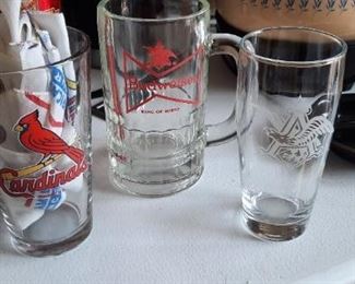 Vintage cardinals and anheiser Bush glassware