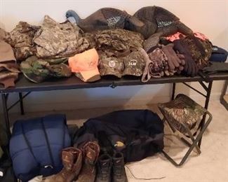 Hunting boots, covers alls, jackets, and pants