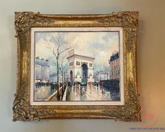 Original Oil on Canvas (Paris Street Scene) in Carved Gold Gilt Frame