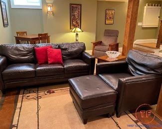Leather Sofa and Leather Armchair with Ottoman