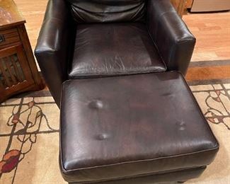 Leather Armchair and Ottoman