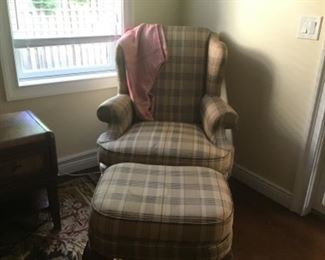Wing back chair and ottoman.