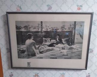 Vintage Nude Ladies Smoking Opium Framed Picture