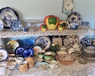 The second large table of china with Blue Delft, Flow blue, blue Willow and more !