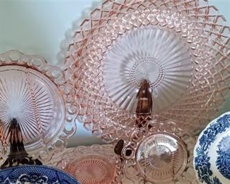 Wonderful pink depression glass with the lace edges,
