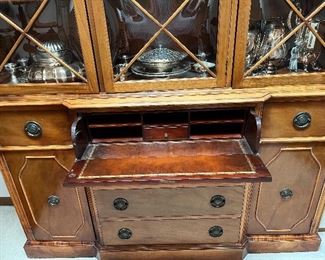 gorgeous china cabinet with fold out secretary desk - concave glass