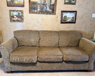 Green. Tweed pull out (queen) bed and sofa. 