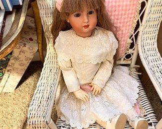 Doll with Wicker chair