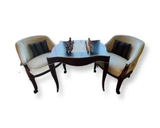 Chess table and leather barrel chairs
By Thomasville