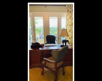 Large wood desk by Thomasville
Leather office chair
