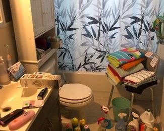 Cleaning supplies, towels, Bathroom organizer