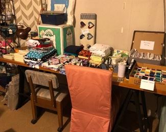 Sewing notions, fabric, rolling chairs