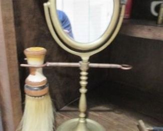 Antique shaving brush and mirror