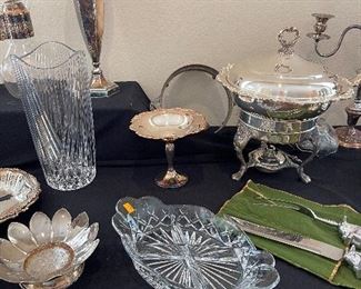 Ornate Silverplate by Gorham, Wm Rogers,  and more, Crystal Vases and Bowls