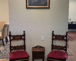 Vintage Gothic Wood Chairs, Vintage Wood Sewing Box