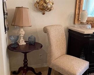Antique Accent Table, Vintage Alabaster Lamp