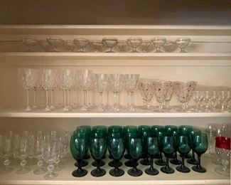MCM Gold Embossed Stemware, Vintage Green Water Goblets, Wine Glasses