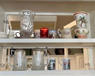 Vintage Etched Deer Beer Steins, Vintage Vases